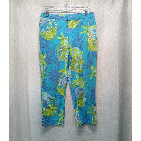 Lilly Pulitzer Pants - Lilly Pulitzer Negresco Cropped Pants Womens‎ 6 Serenade Frogs Palm Tree Casual